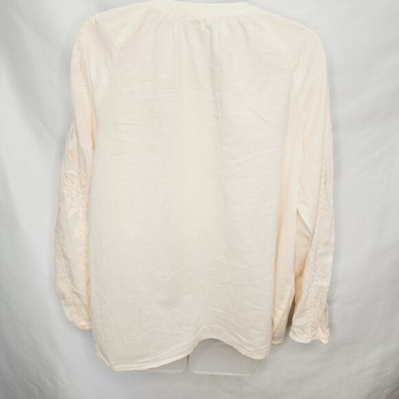 J Jill Cotton Light Weight Light Pink Long Sleeve Button Front Embroidery Blouse - Picture 11 of 13